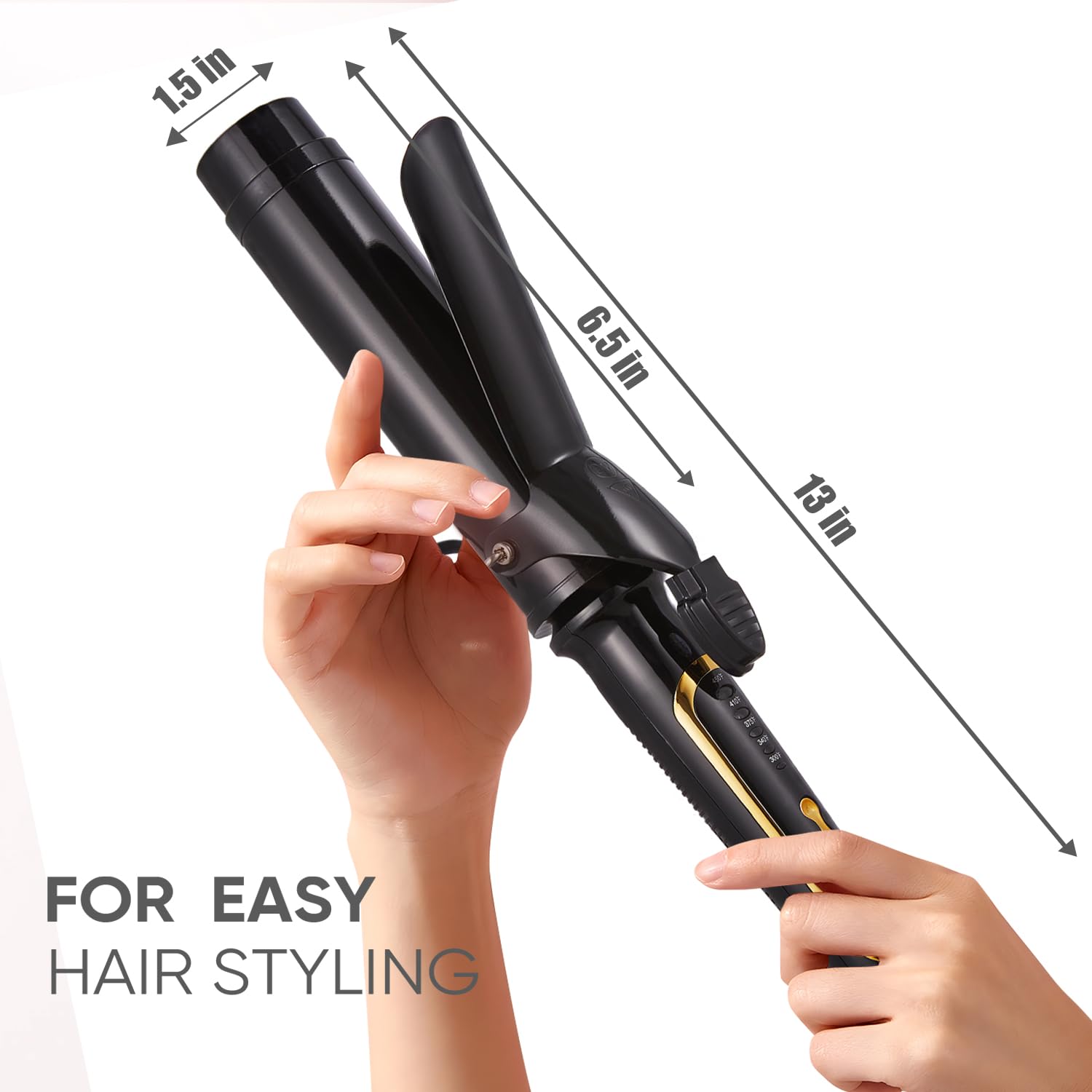 Lanvier tourmaline-coated barrel close-up delivers smooth shine and frizz-control.