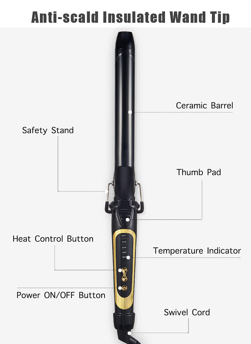 LANVIER long barrel design suits long or thick hair for efficient curling.