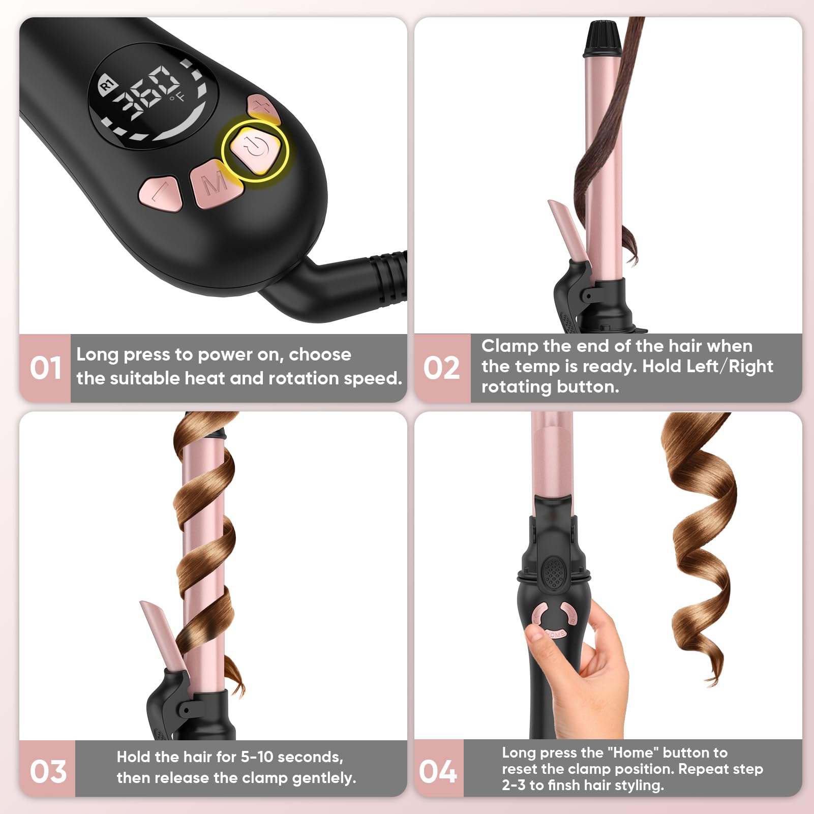 Lanvier rotating curling iron 1 inch travel pouch for compact storage