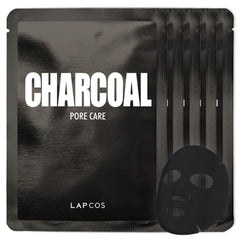 LAPCOS Charcoal Sheet Mask pack front shows five masks for detoxified-looking skin.