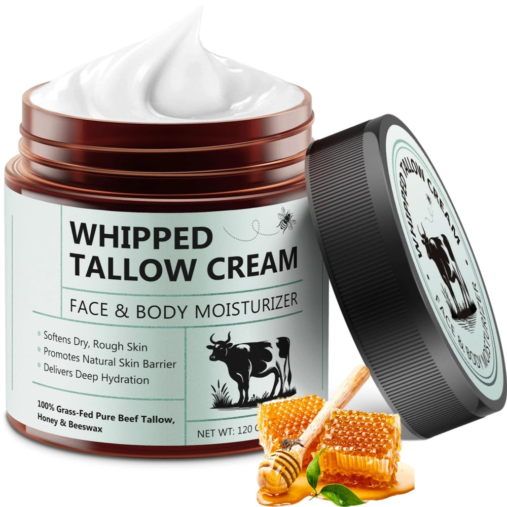 Laraspi beef tallow face jar showing whipped texture for daily moisturizing.