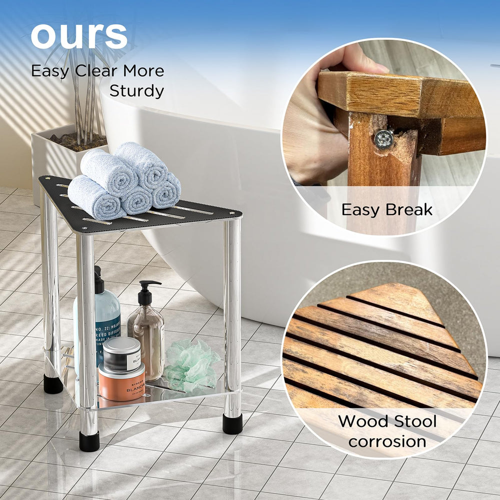 LarFaFa shower-stool with drainage system keeps the shower dry and clean.