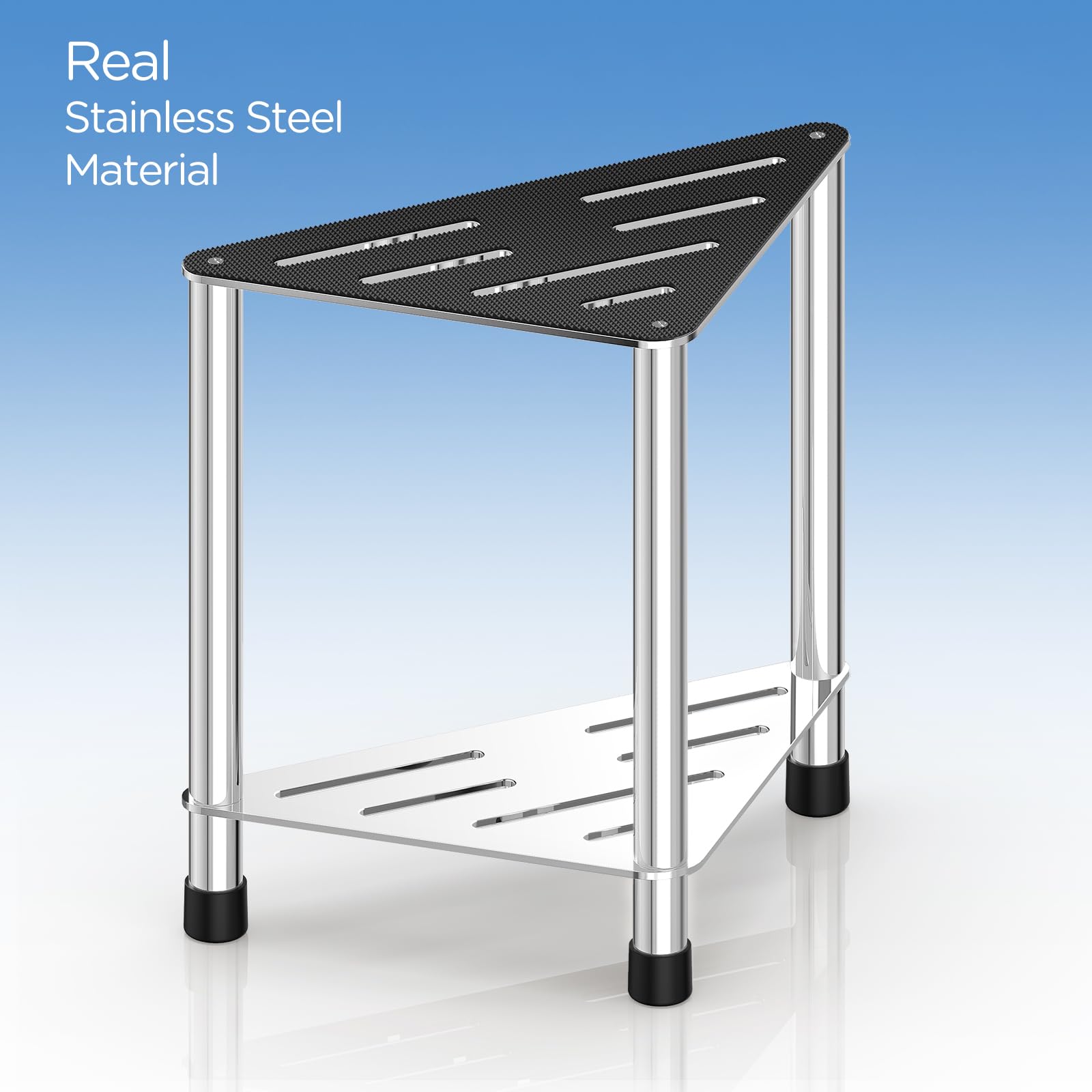 LarFaFa shower stool bottom storage promotes organized towels and tools after showers.