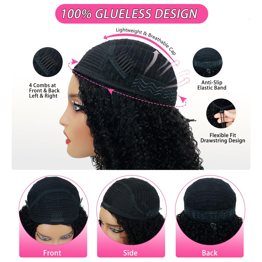 Larhali glueless cap adjustable-drawstring image highlights secure, breathable fit and comfort.