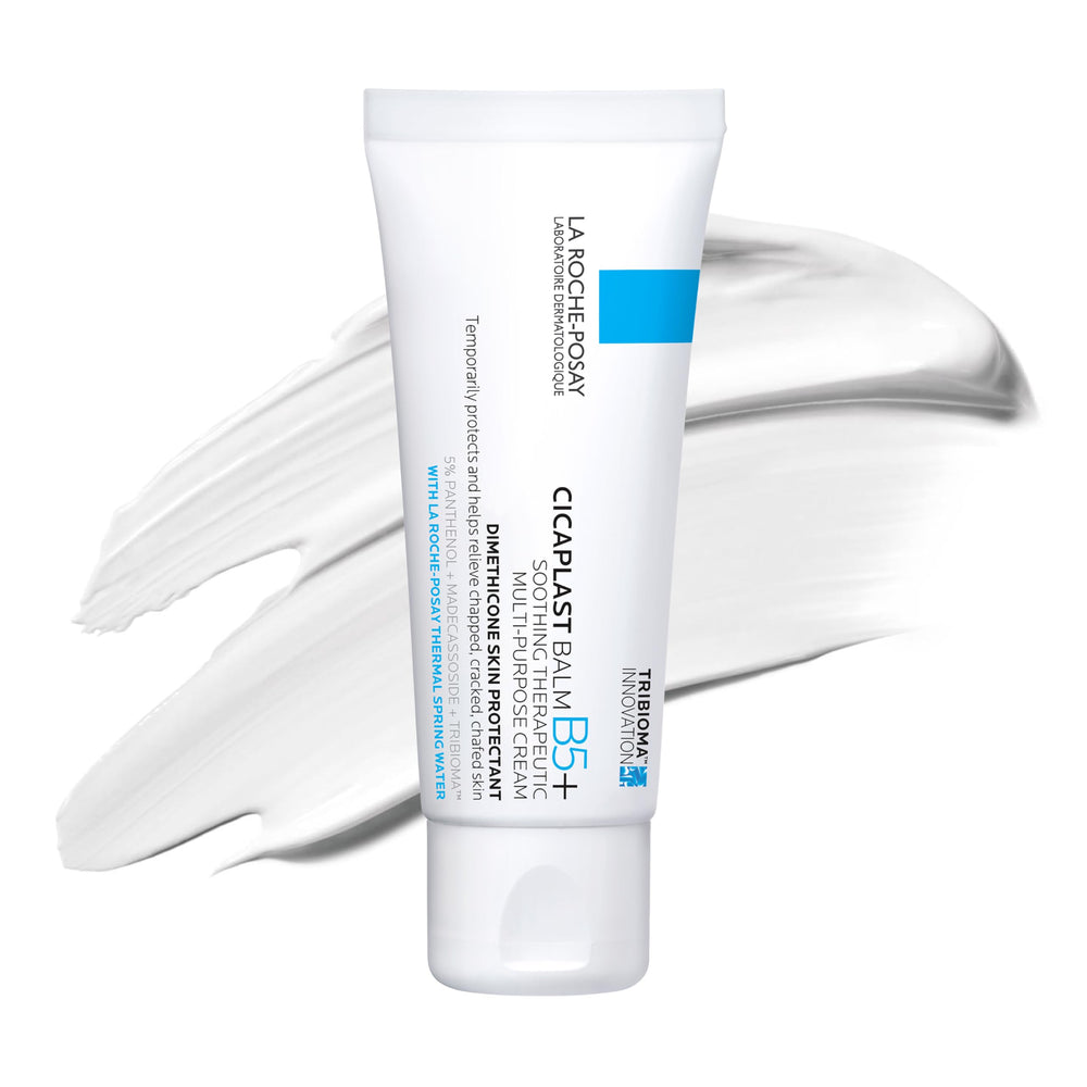 La Roche-Posay Cicaplast Balm B5 jar closeup shows soothing, skin-protecting formula.