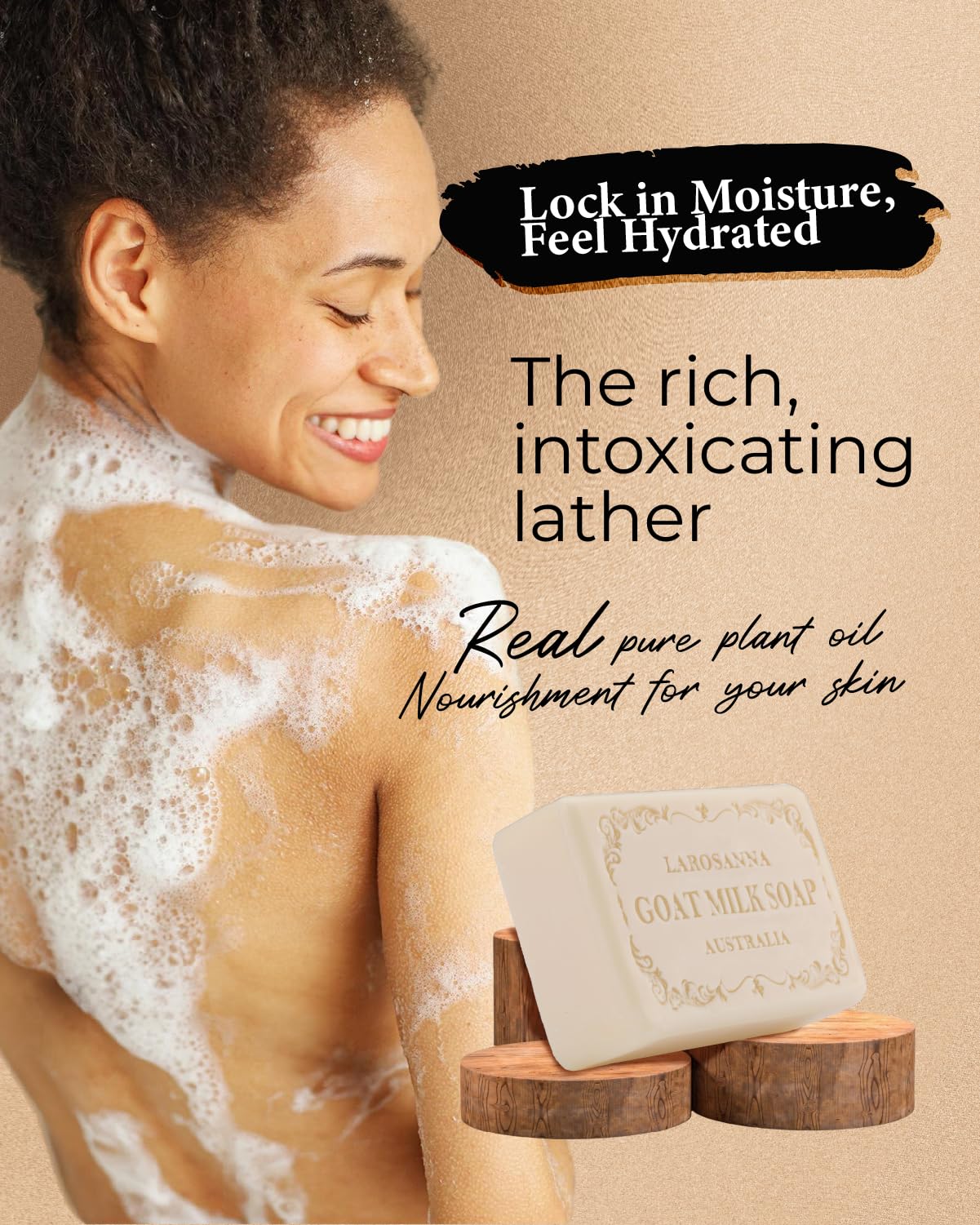 Larosanna goat milk soap bar lather forming, ideal for daily gentle cleansing