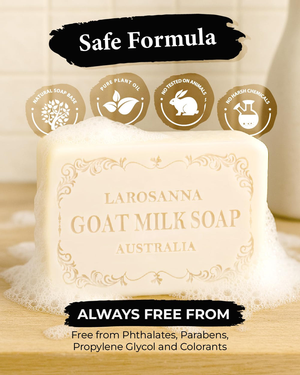 larosanna Goat Milk Soap cruelty-free label indicates ethical sourcing