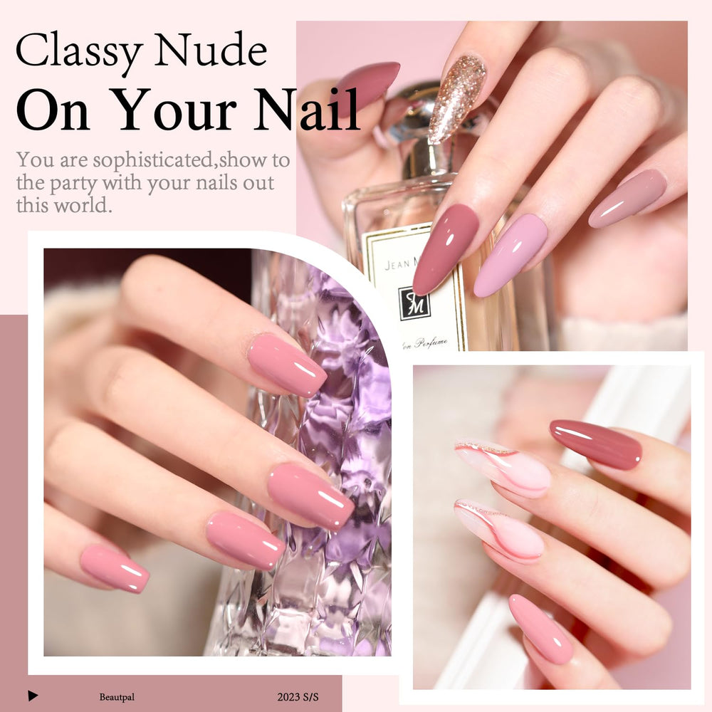 Larvall Beautpal all-seasons nude palette shows warm to cool neutrals for diverse nail looks.