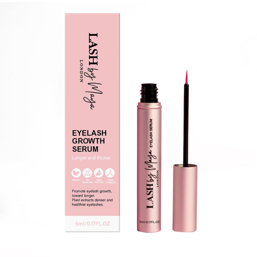 Lash by Maya Serum bottle closed, compact lash care for daily natural lash enhancement.