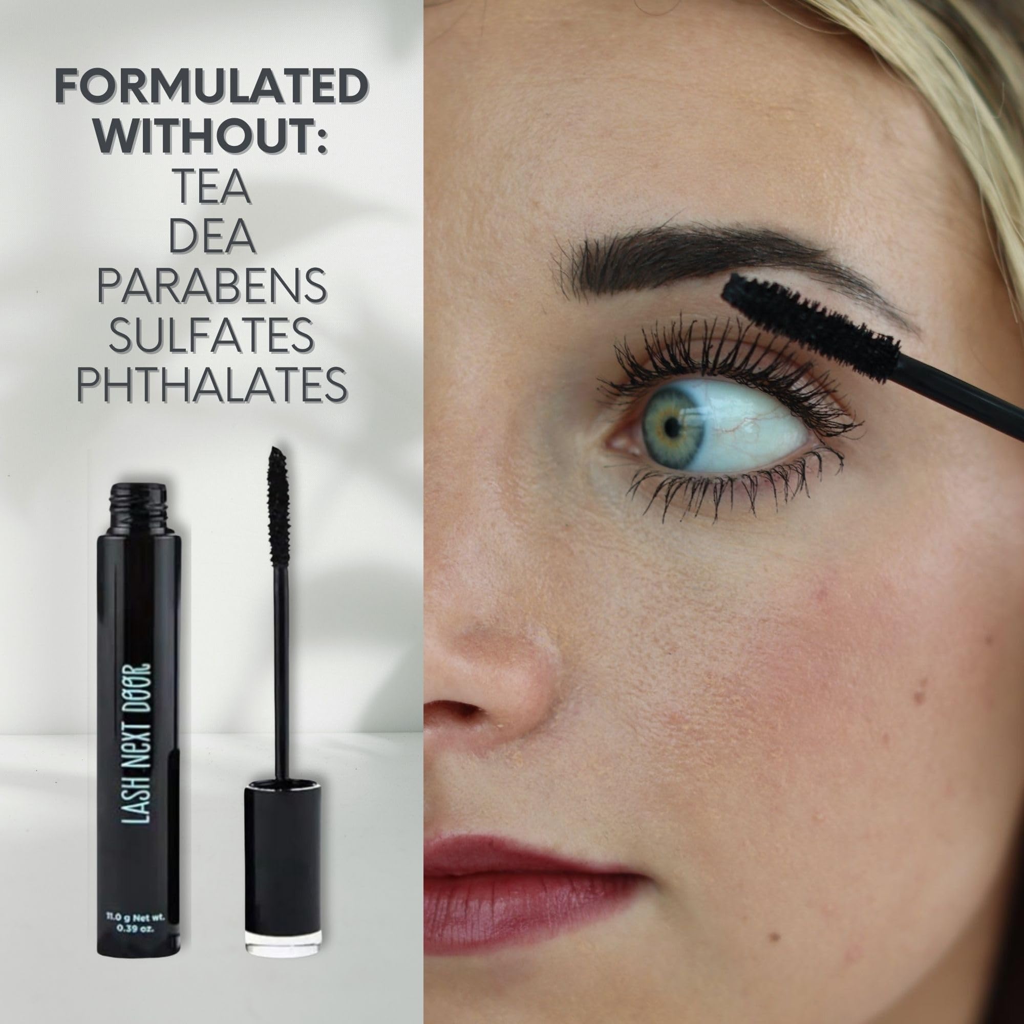 Lash Next Door mascara no-clump formula delivers lightweight, clump-free lashes.