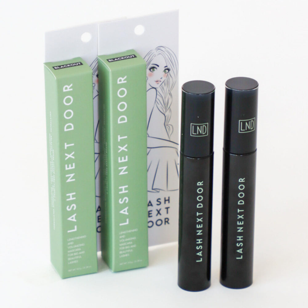Lash Next Door travel-pack box highlights convenient two-pack design.