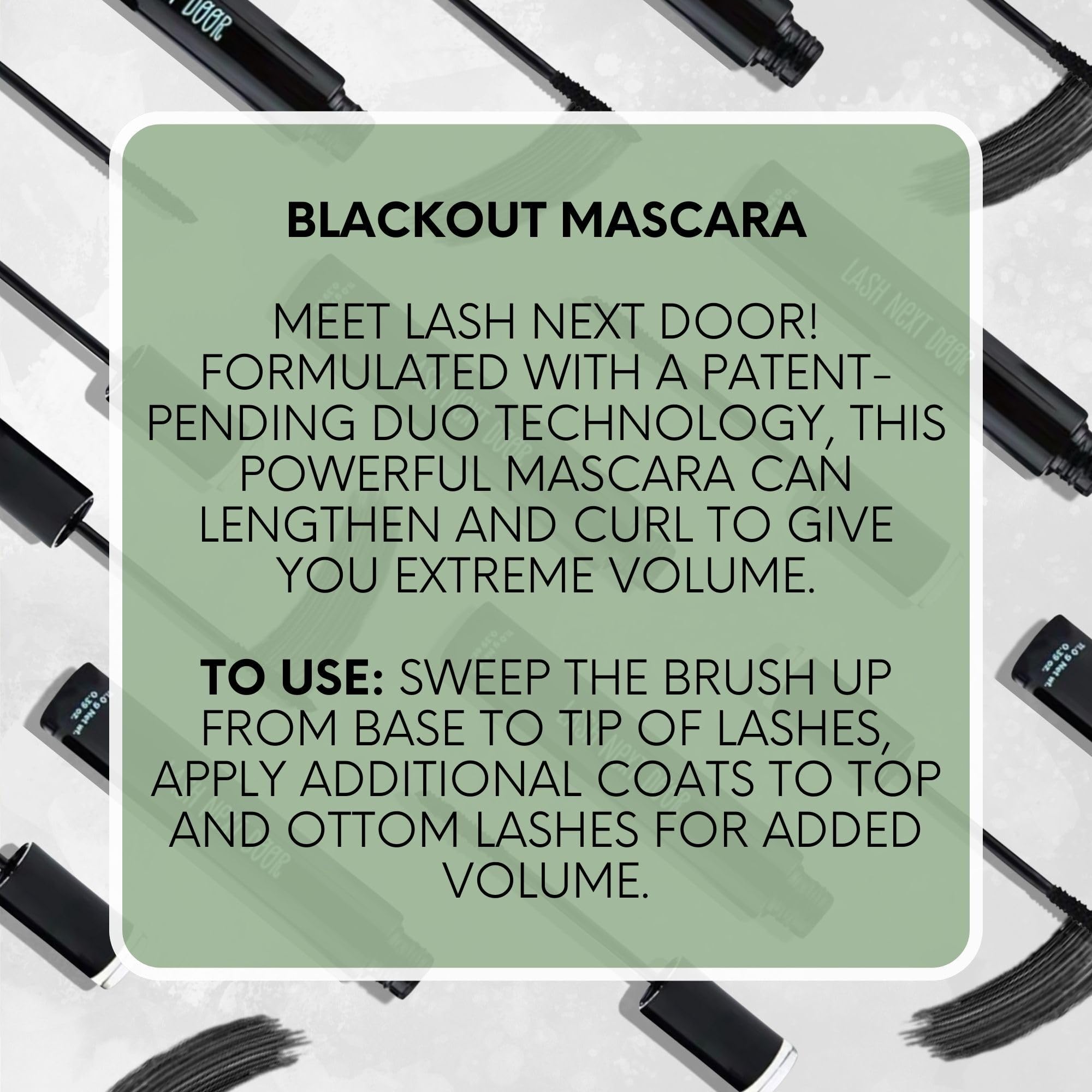 Lash Next Door mascara wand during application demonstrates buildable volume.