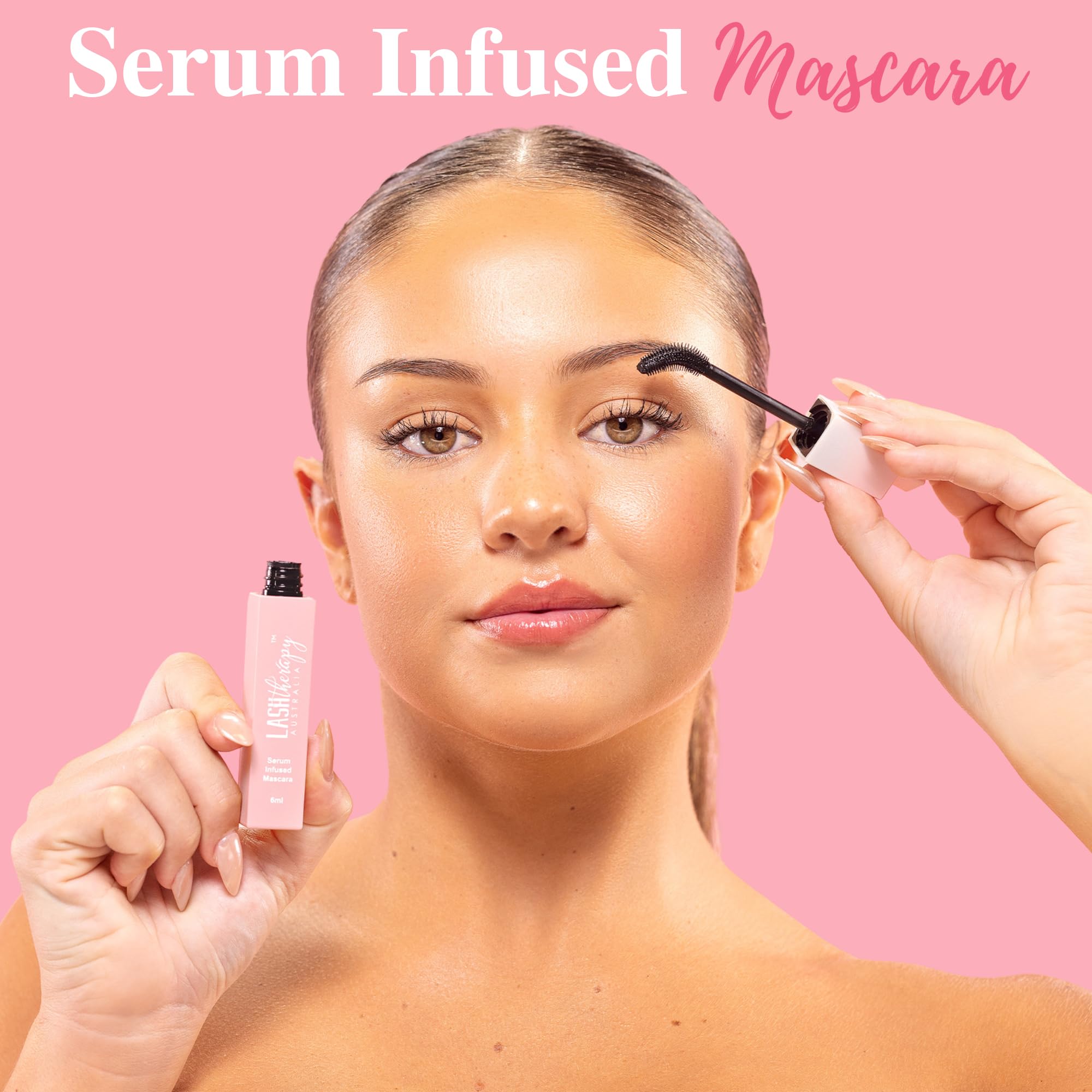 Lash Therapy Australia Every Lash Growth Serum Mascara Black brush-application demonstrates smooth, clump-free volume.