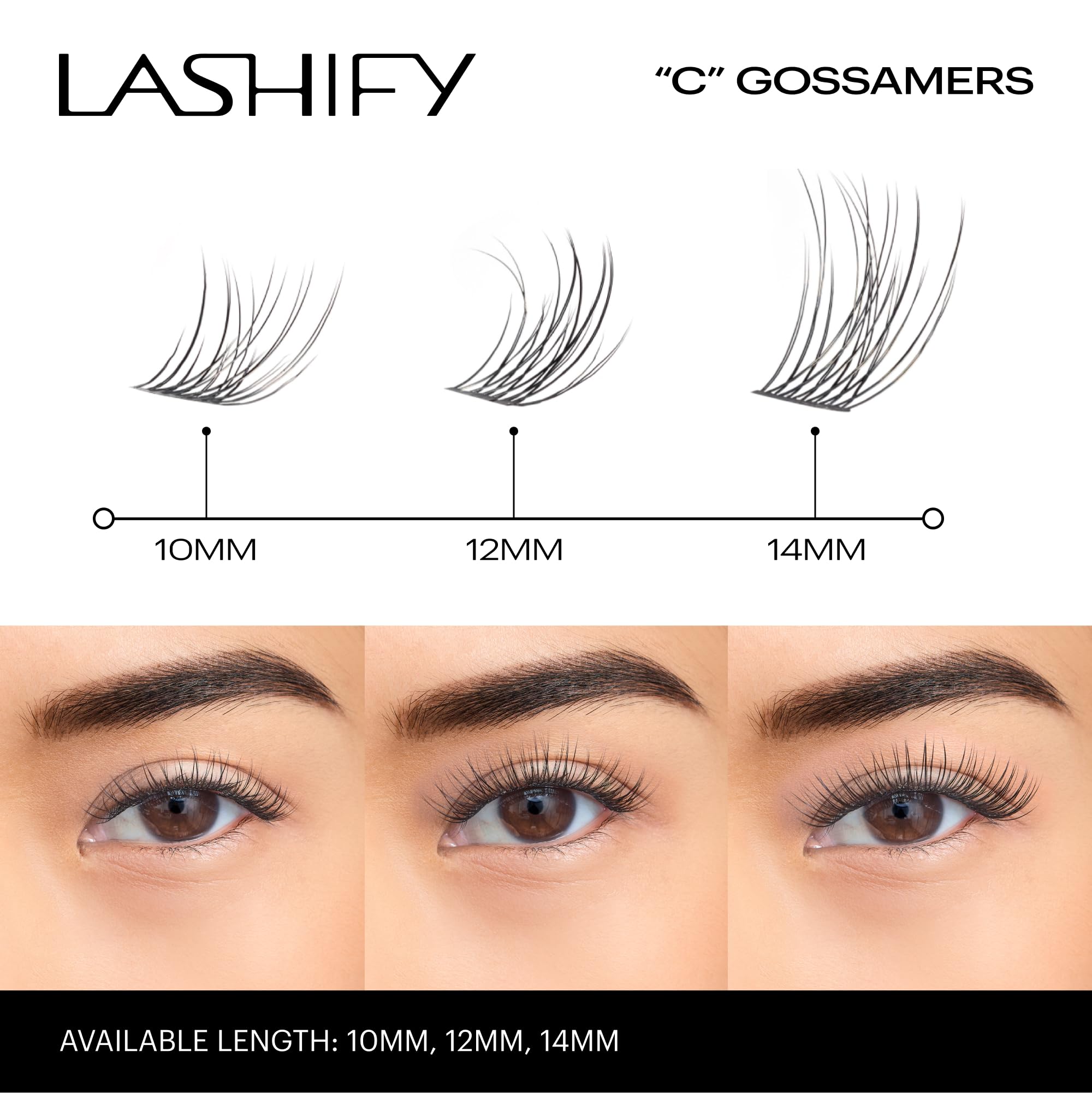 Lashify 12mm gossamer length options 8-18mm on display