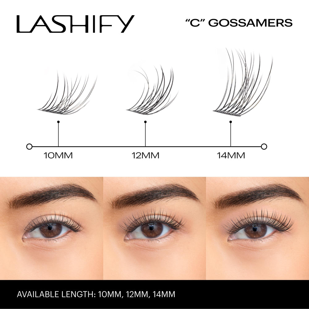 Lashify 12mm gossamer length options 8-18mm on display