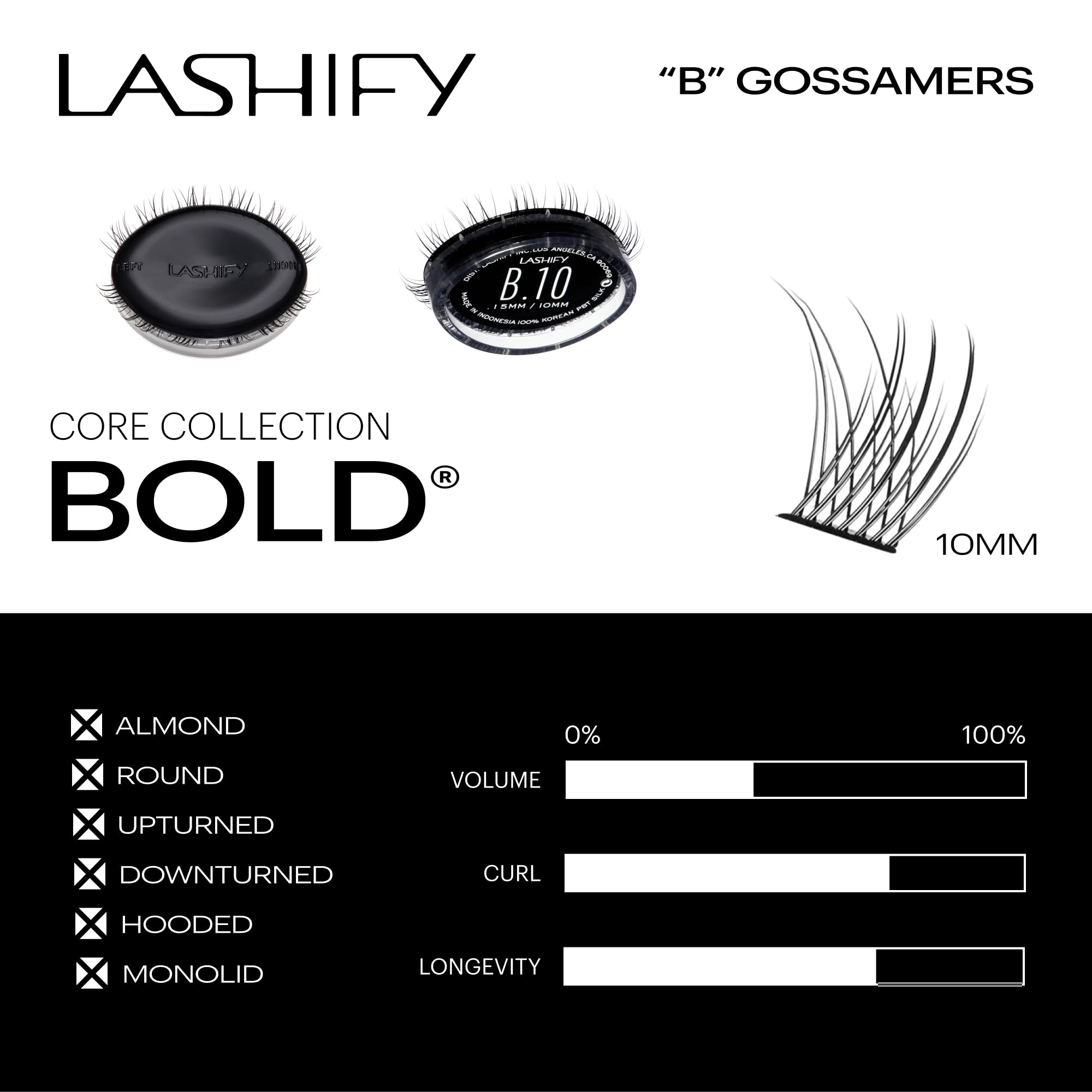 Lashify Bold 10mm Gossamer cartridge contents spread evenly for consistent volume