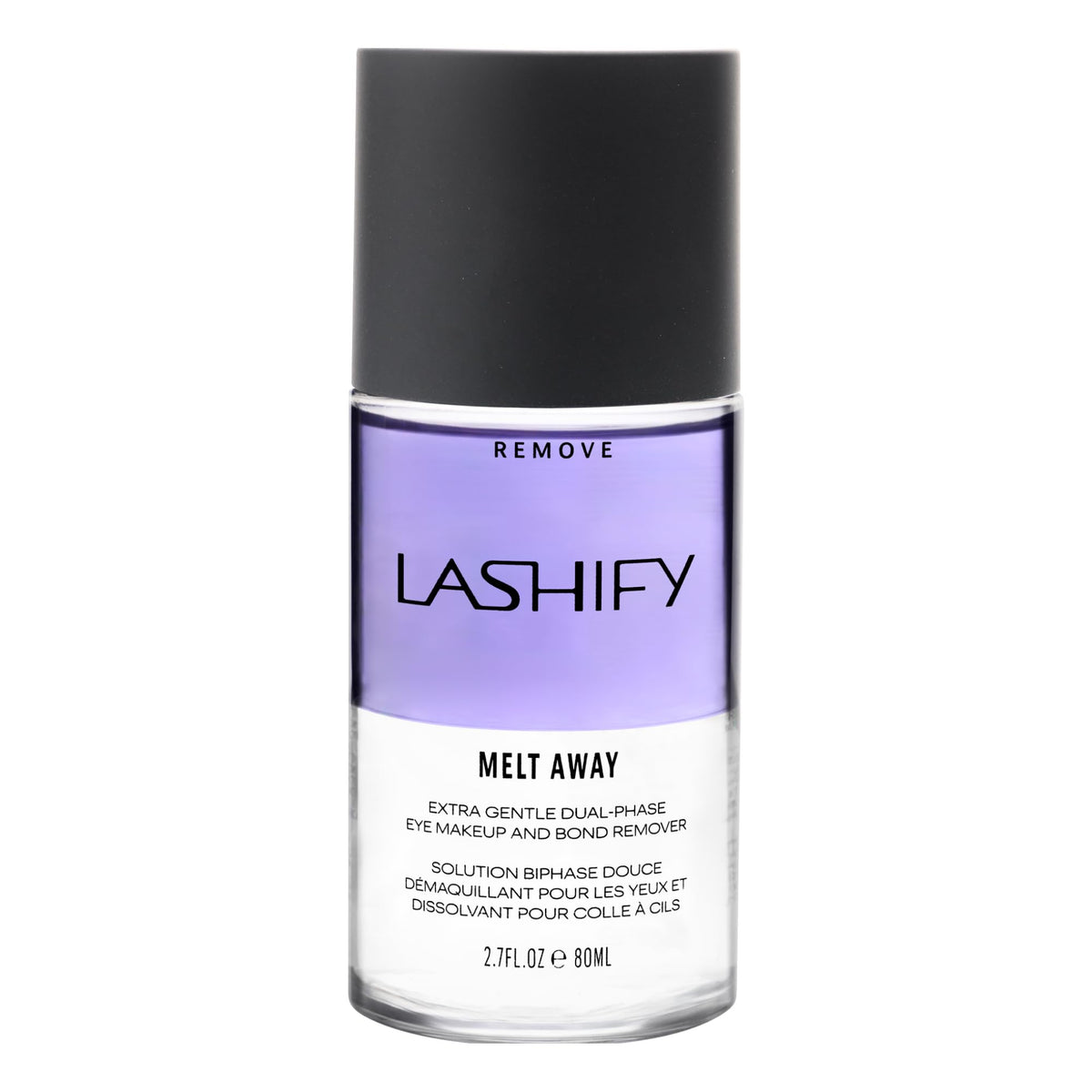 Lashify Melt Away bottle front view for gentle makeup removal and lash conditioning