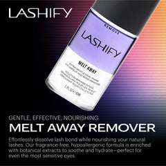 Lashify Melt Away shake-to-activate scene highlighting safe formula for sensitive eyes