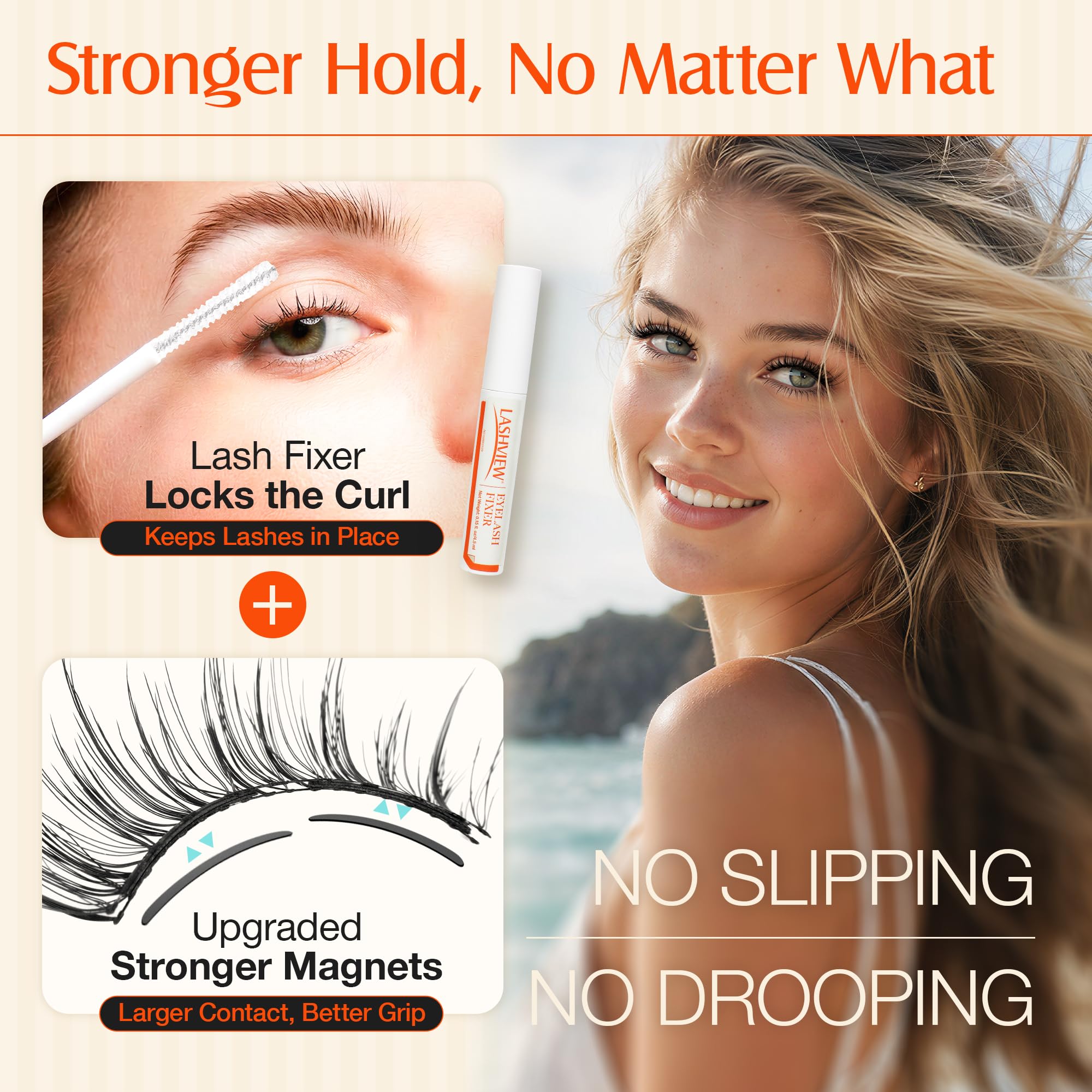 LASHVIEW magnets aligned on lash band showing secure double-lock benefit