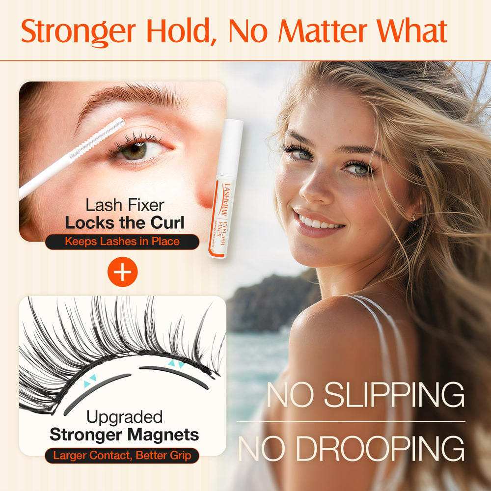 LASHVIEW magnets aligned on lash band showing secure double-lock benefit