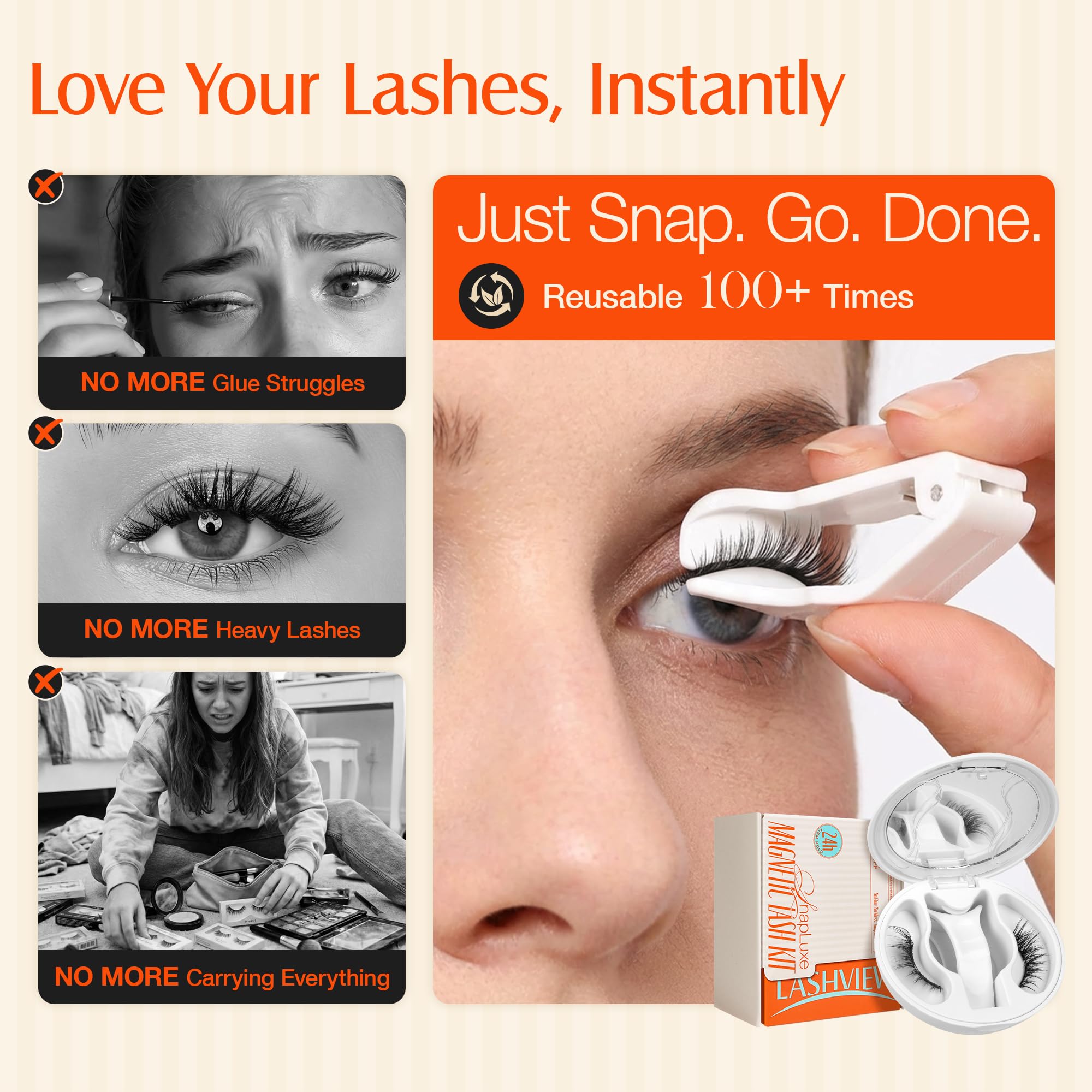 LASHVIEW lashes worn creating a natural cat-eye and enhancing eyes