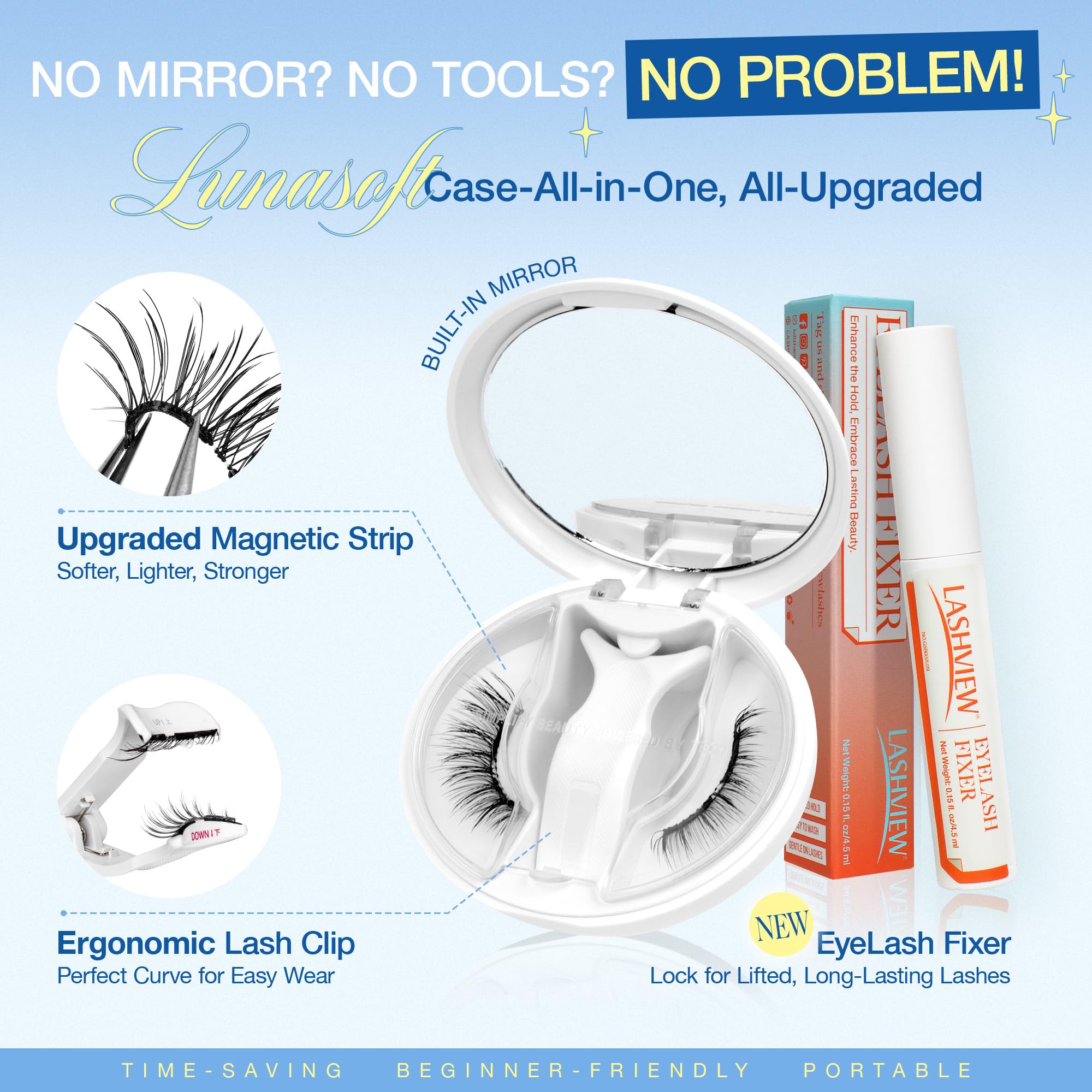 LASHVIEW LunaSoft magnetic lashes close-up highlighting secure hold and magnetic strength.