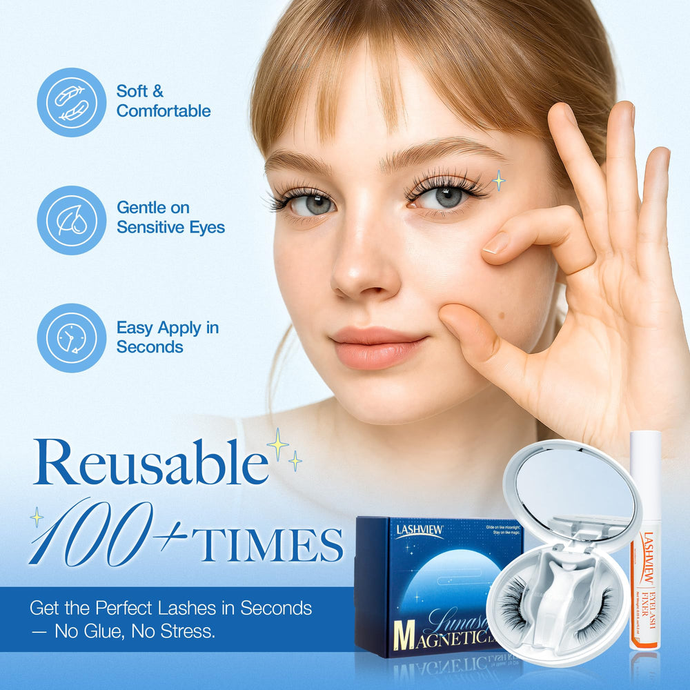 LASHVIEW LunaSoft no-glue lashes demonstrate mess-free, easy wear.