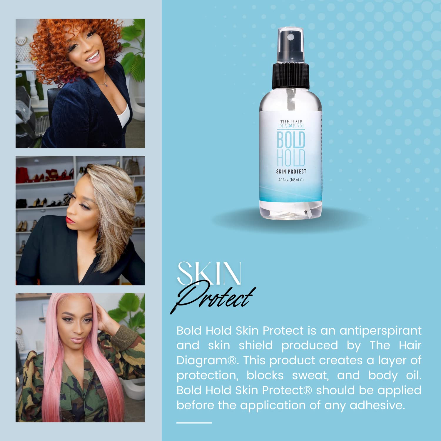 Latex-free formula image emphasizes skin-friendly, non-toxic protection for sensitive scalps.