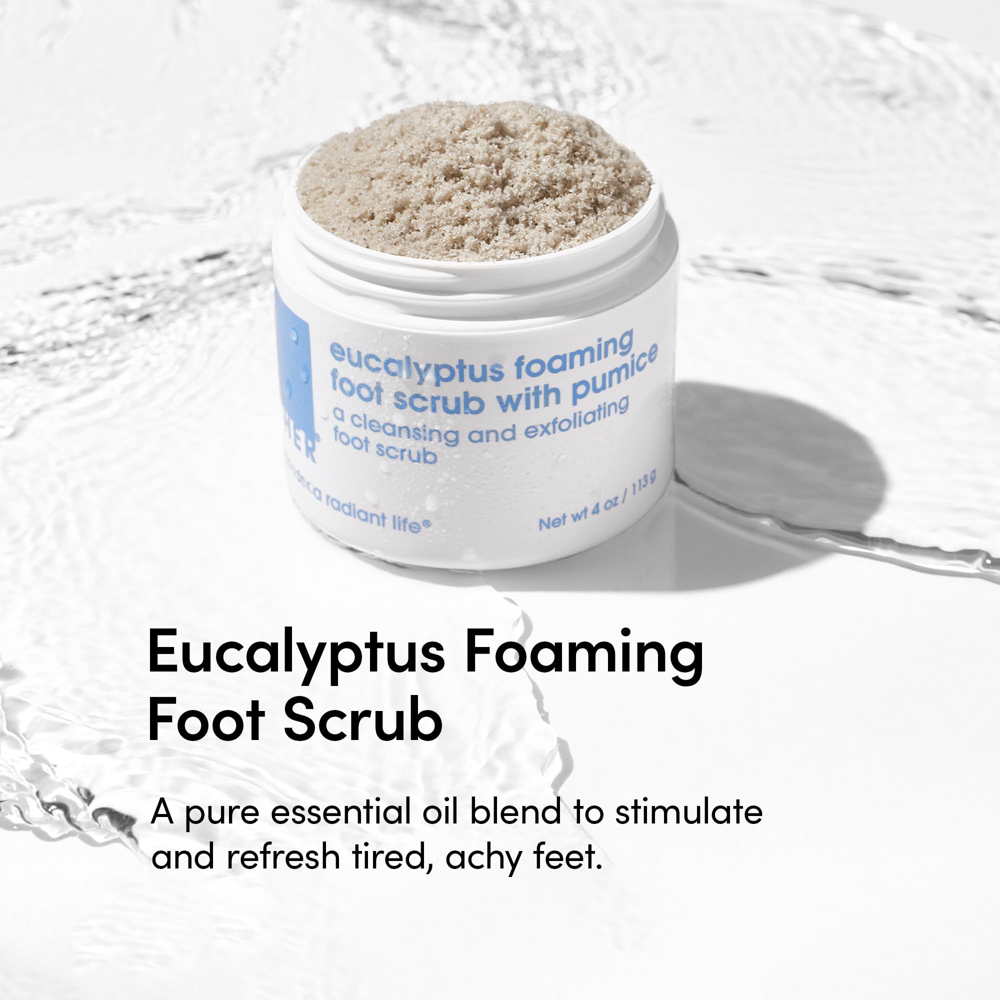LATHER Foot Scrub with Eucalyptus Lemon Lavender Foam provides refreshing cleanse.