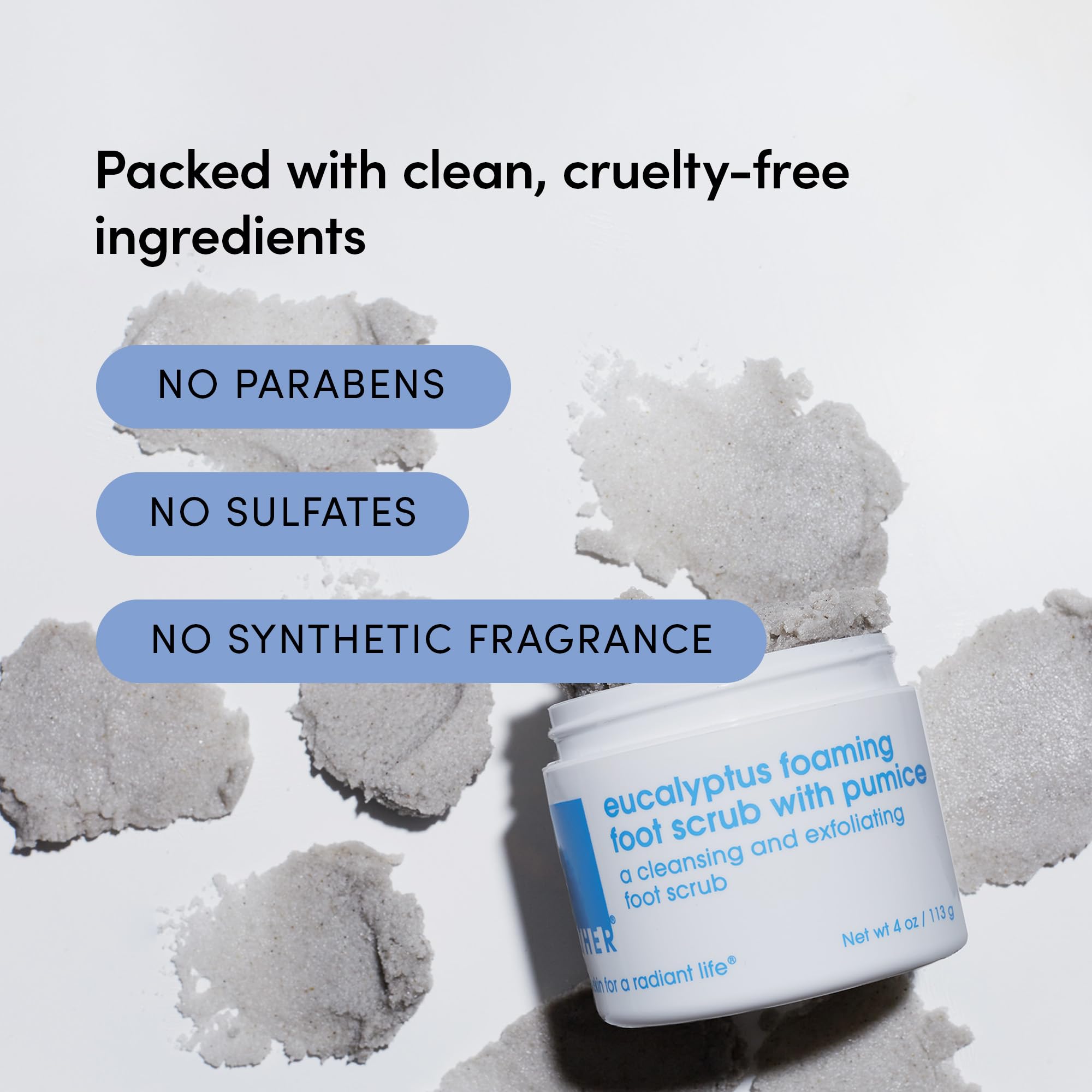 LATHER Foot Scrub Natural Ingredients with Coconut Oil nourishes dry feet.