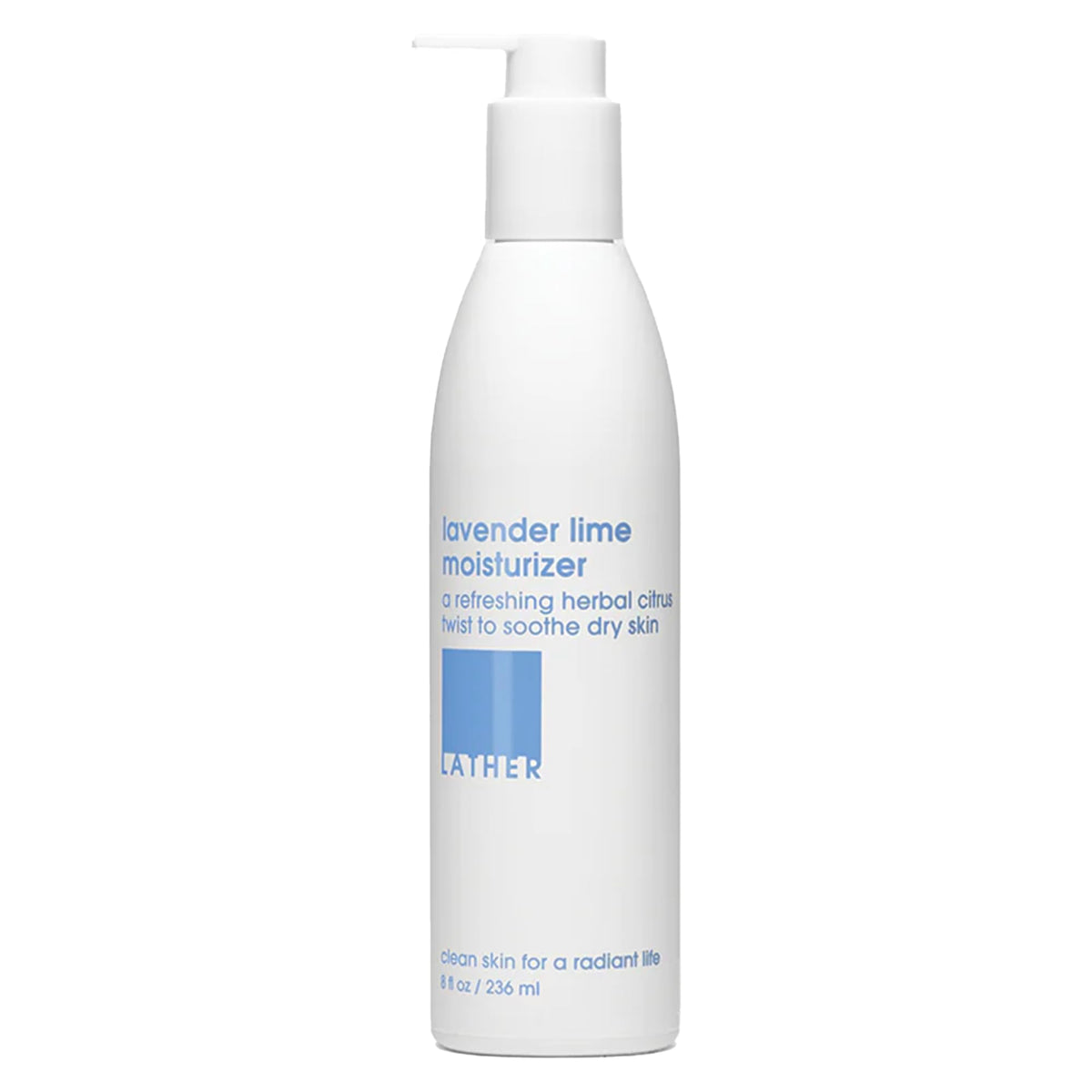 LATHER Lavender Lime Moisturizer bottle offers hotel-quality hydration for daily comfort.