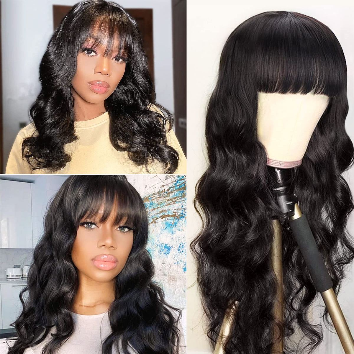Lativ human hair wig with bangs, front view—effortless wear and natural body wave