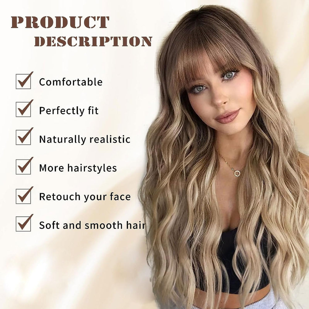 Lativ long wavy ombre wig 26in front view for vibrant style.