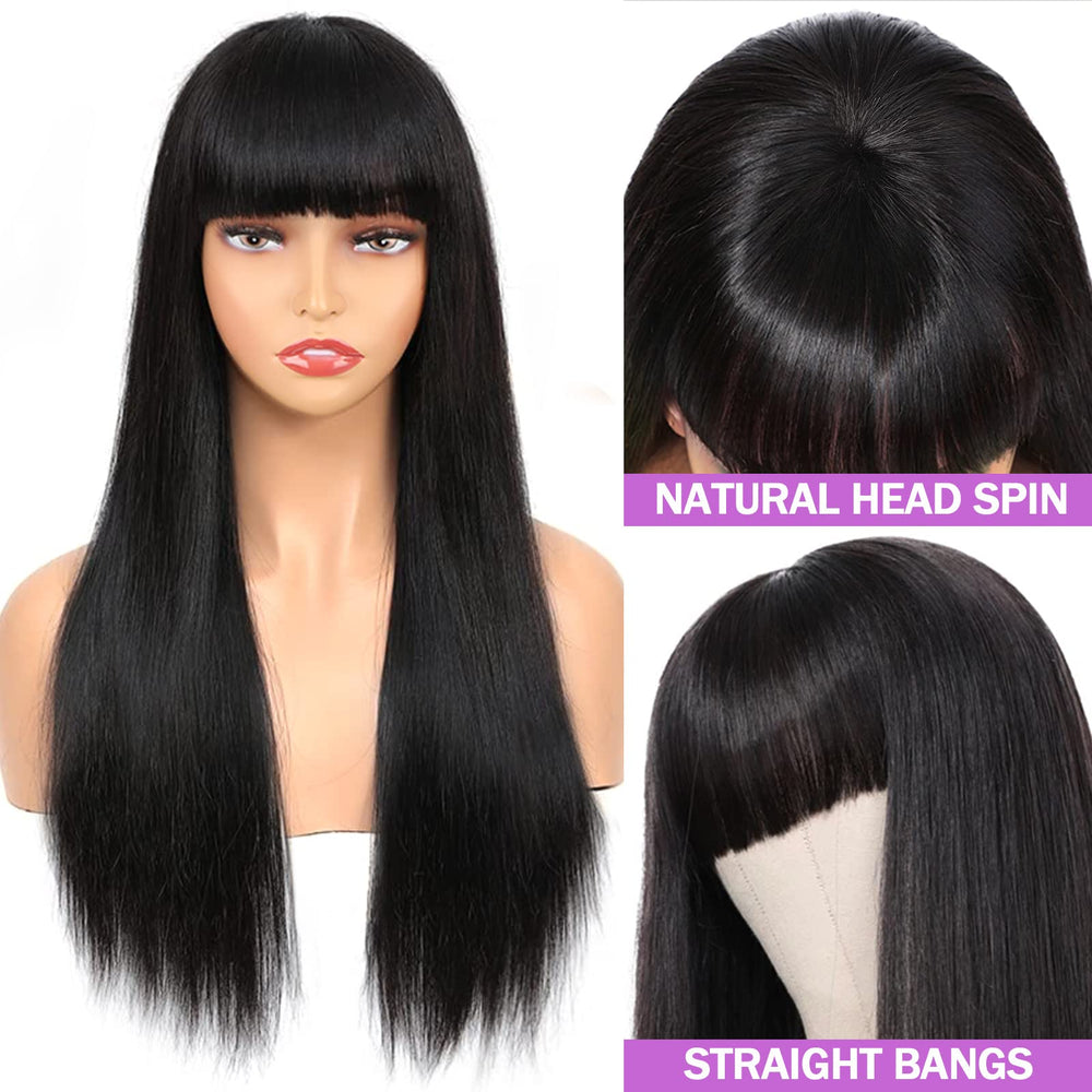 Lativ Straight Wigs with Bangs 20-inch close-up bangs showing full fringe.