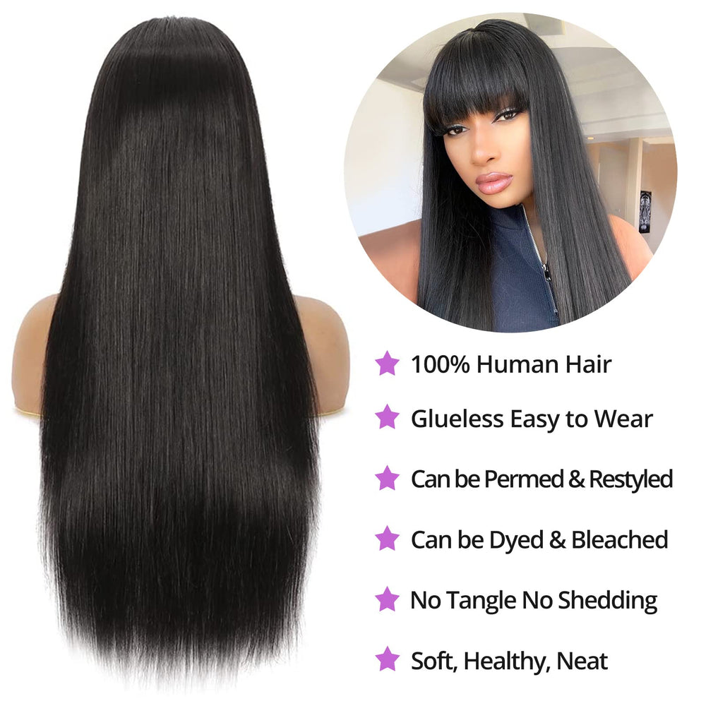 Lativ Straight Wigs with Bangs 20-inch side view for versatile styling.