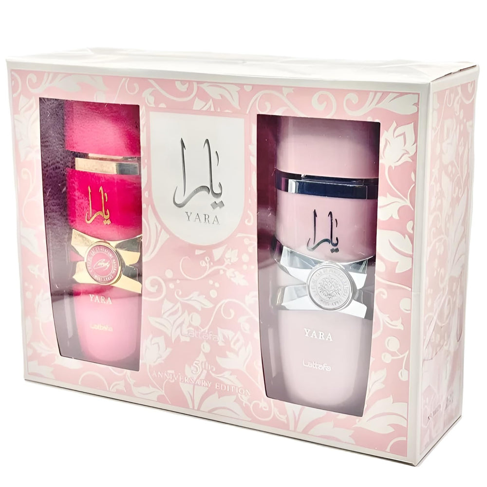 Lattafa 5th Anniversary Gift Box highlights two luxurious fragrances.