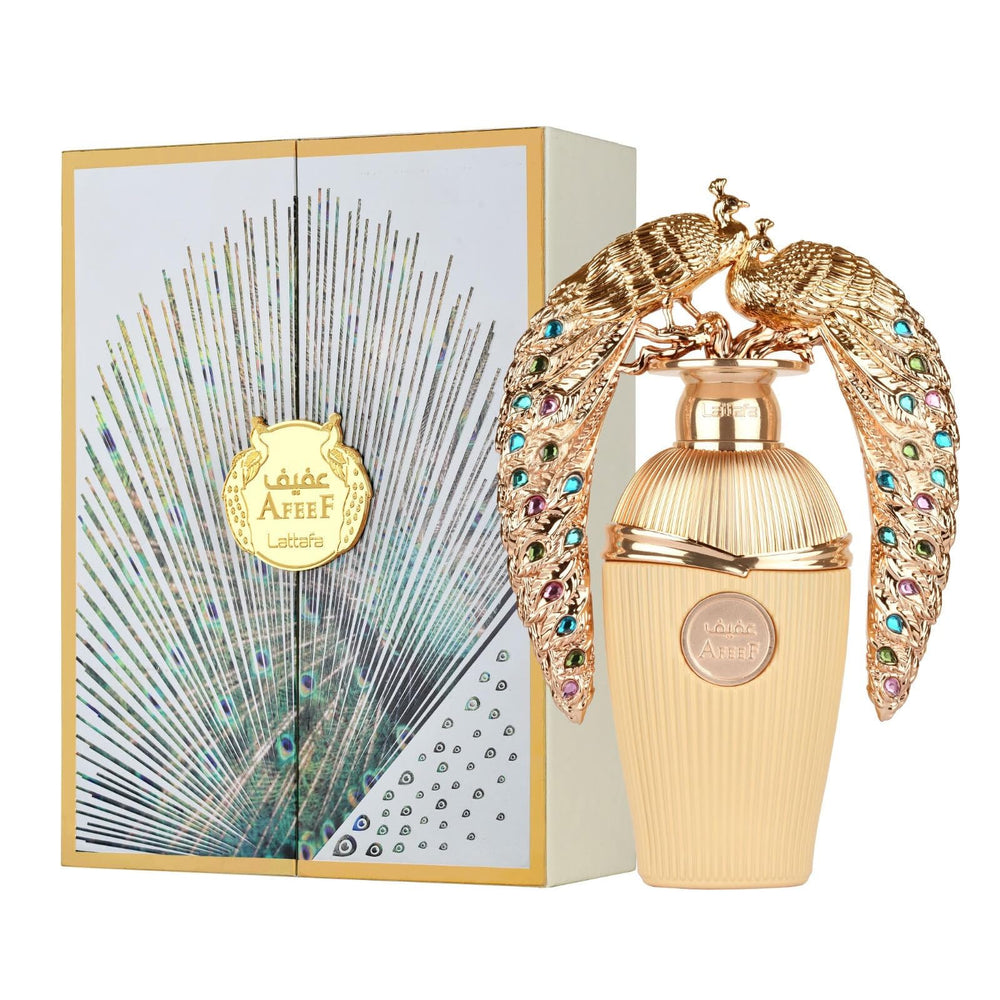 Lattafa Afeef packaging close-up highlighting premium presentation for gifting or personal indulgence.