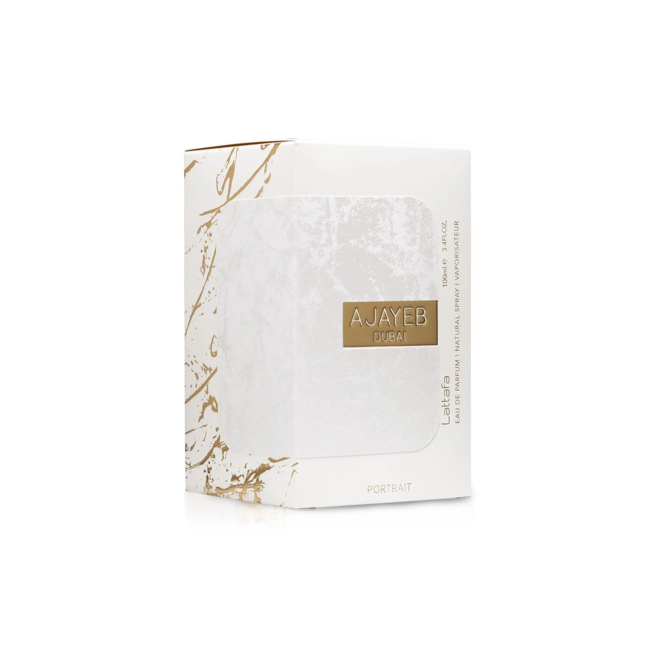 Lattafa Ajayeb Dubai Portrait base notes wood and amber provide warm depth.