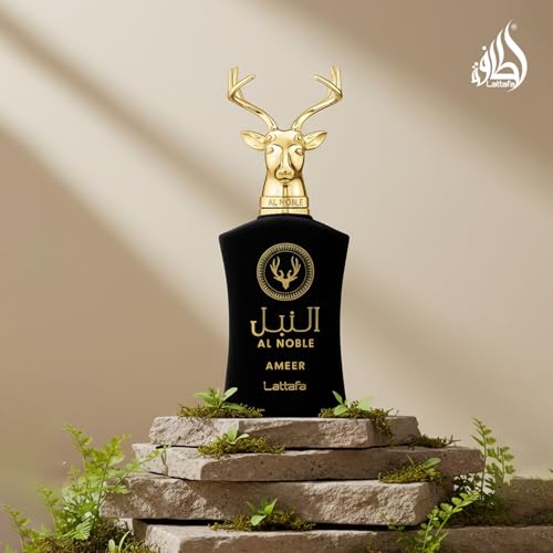 Lattafa Al Noble Ameer cap closeup highlighting premium packaging