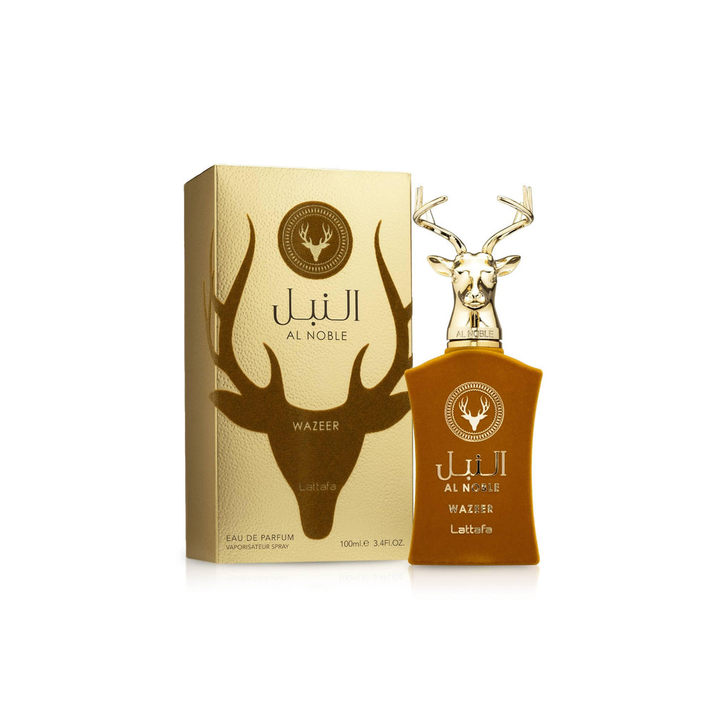 Lattafa Al Noble Wazeer box packaging signals premium unisex fragrance.