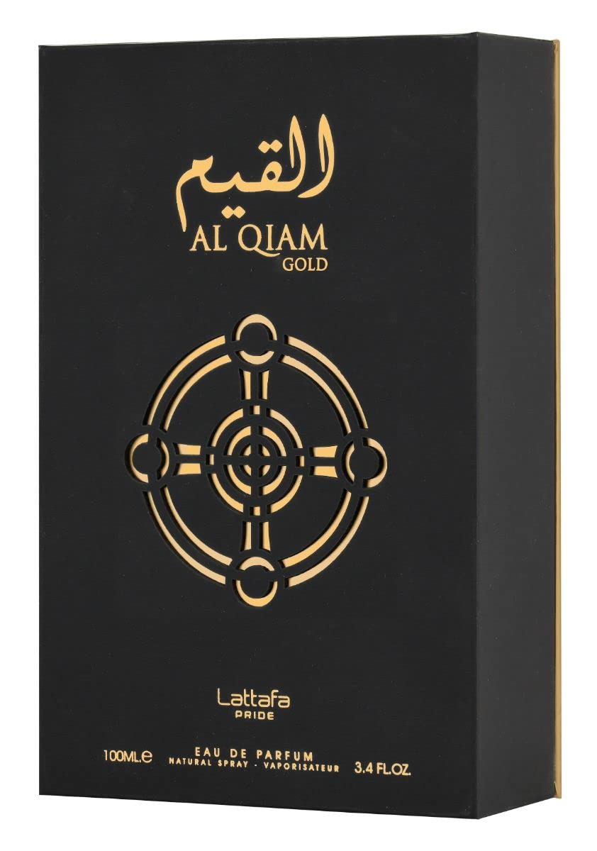 Lattafa Al Qiam Gold packaging highlighting oriental style.