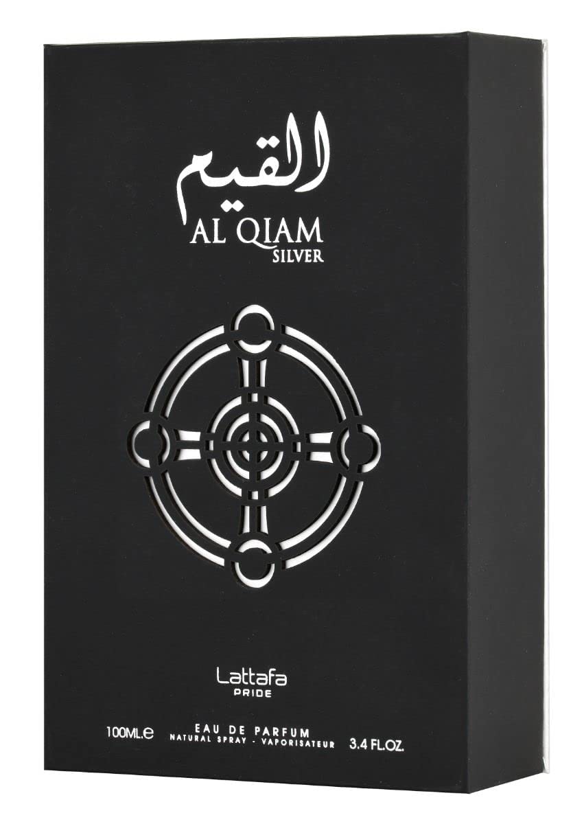 Lattafa Al Qiam Silver bottle on vanity, great for gifting or personal fragrance routine.