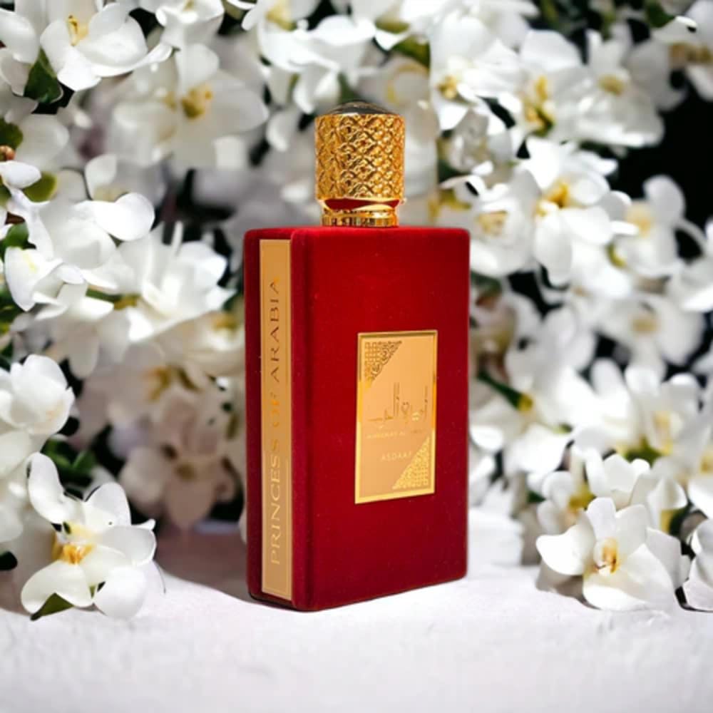 Lattafa Asdaaf Ameerat Al Arab packaging artwork evokes exotic allure