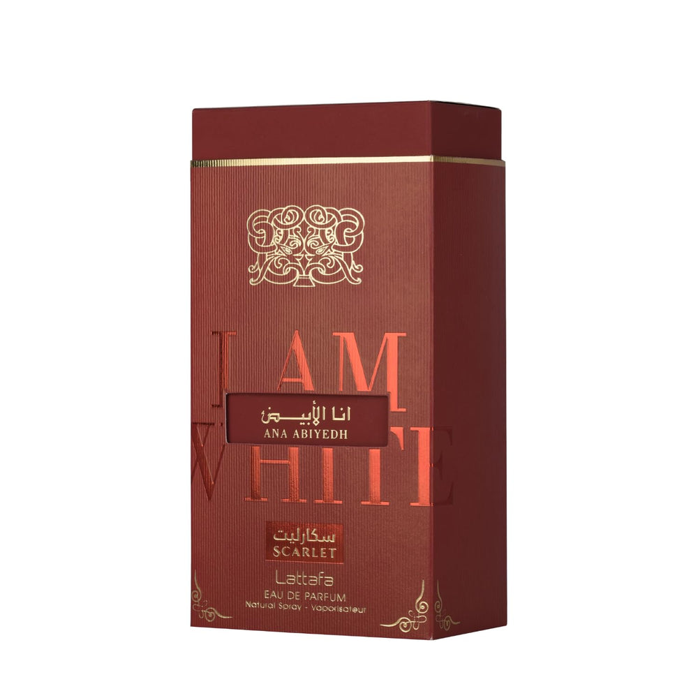 Lattafa Ana Abiyedh Scarlet fragrance essence emphasizes fruity, floral, and spicy balance for memorable moments