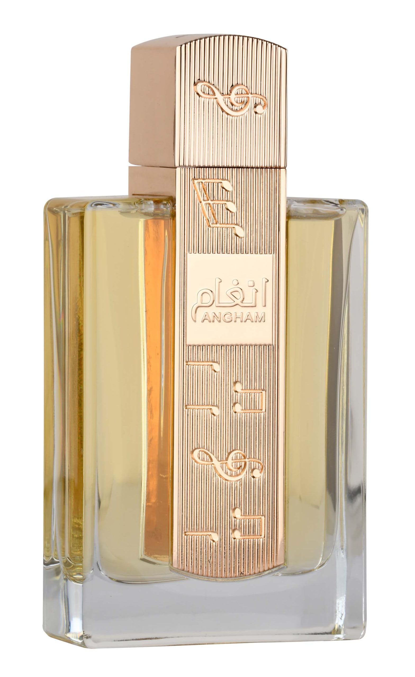 Lattafa Angham bottle closeup showing premium design and long-lasting fragrance