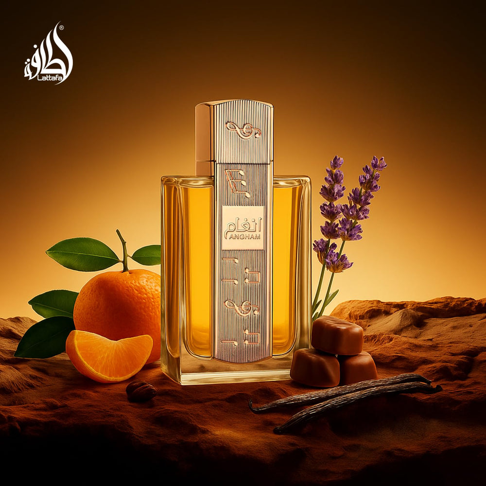Lattafa Angham top notes mandarin and ginger provide an invigorating first impression