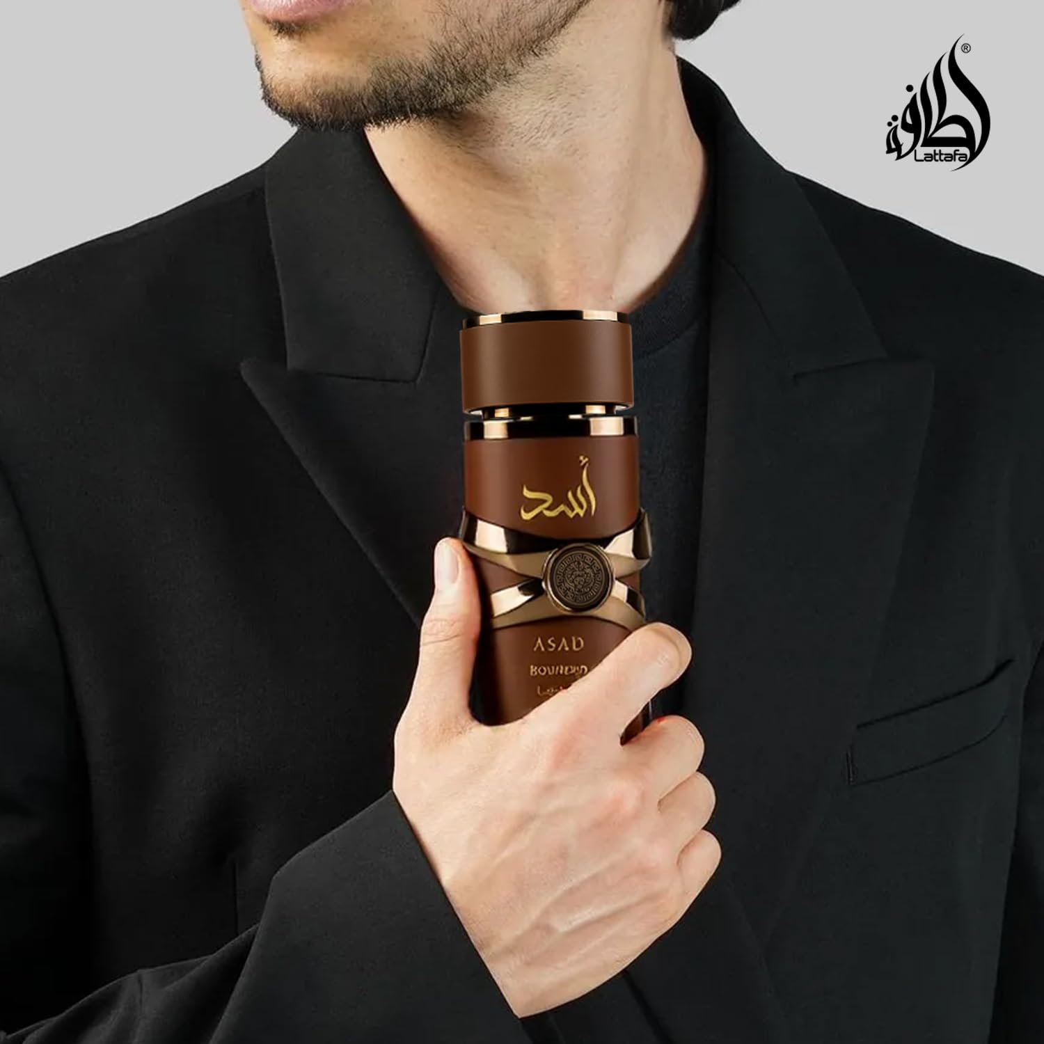 Lattafa Asad Bourbon base-notes image featuring vetiver and vanilla bourbon for lasting impression.