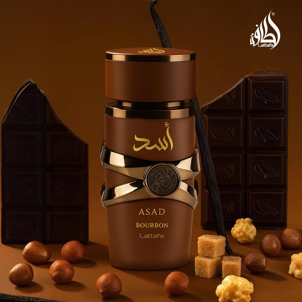 Lattafa Asad Bourbon spray application showing versatile usage for occasions.