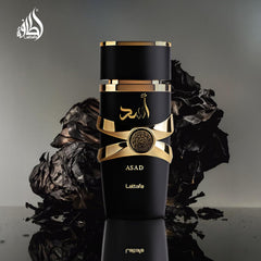 Lattafa Asad top notes image highlighting pepper, pineapple, tobacco