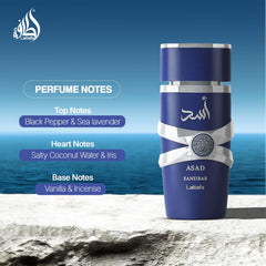 Lattafa Asad Zanzibar bottle-closeup, refined cap for elegant evenings.